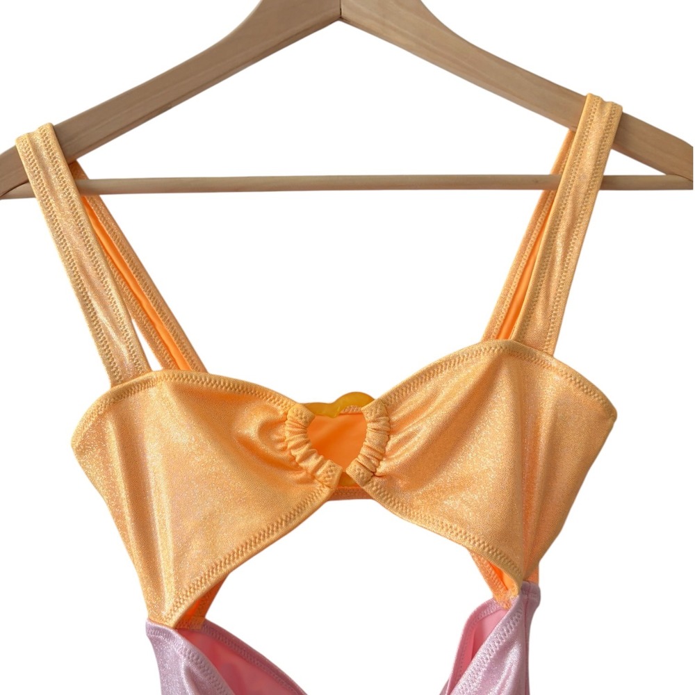 Strawberry Milk Mob Metallic Colorblock Heart Cutout One Piece Swimsuit Small - Picture 4 of 7